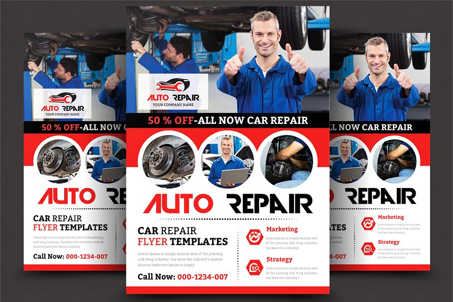 汽车修理汽配商单页宣传模板 Car Repair Flyer插图