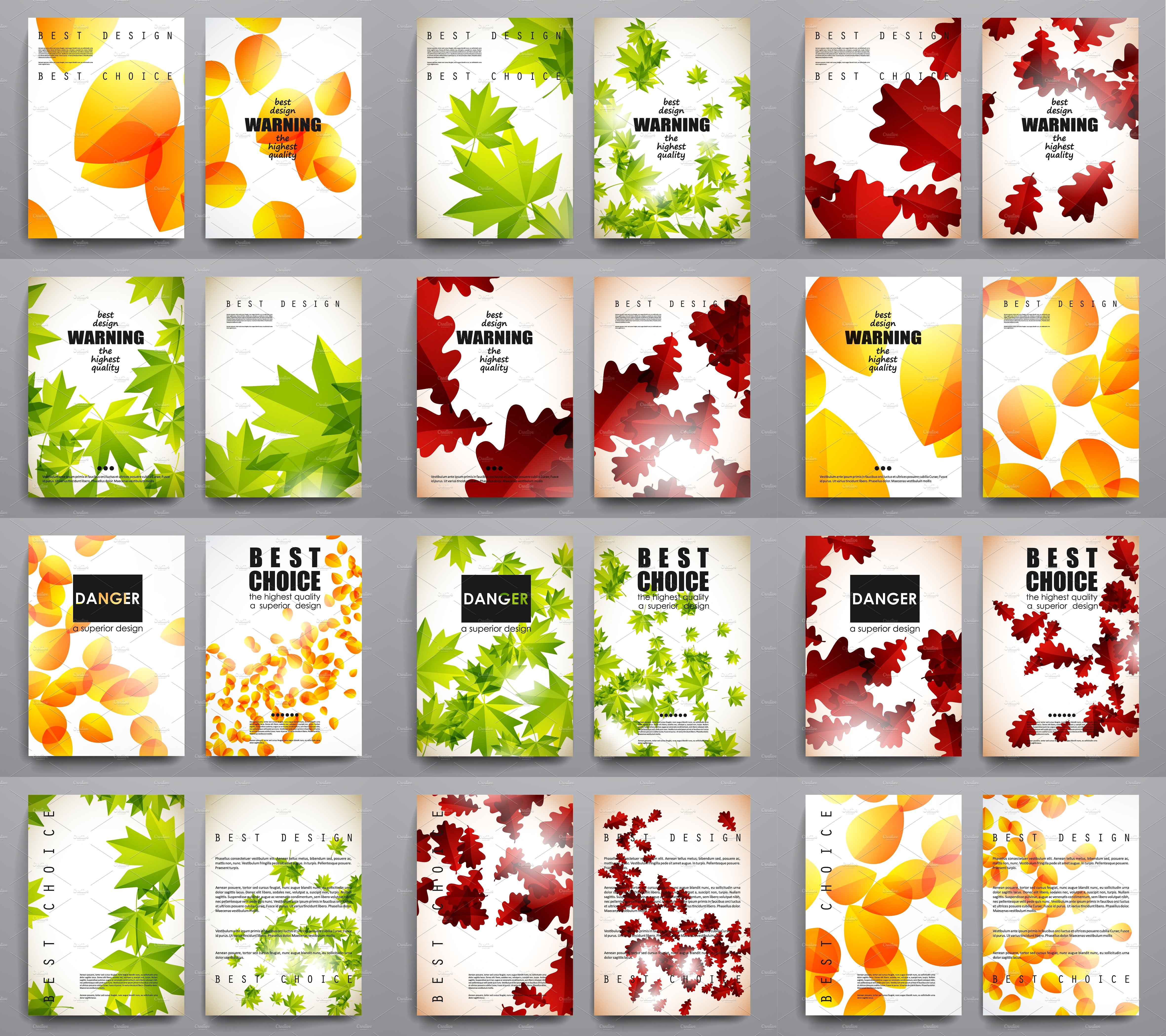 一大组秋天风格树叶海报模板 Big set of autumn style templates插图