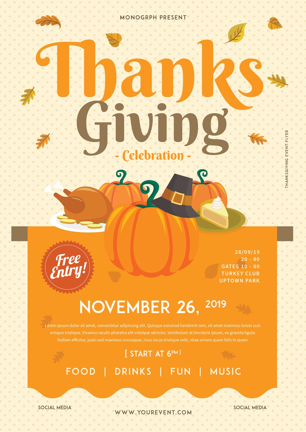 感恩节美食活动邀请海报传单设计模板 Thanksgiving Flyer插图(1)