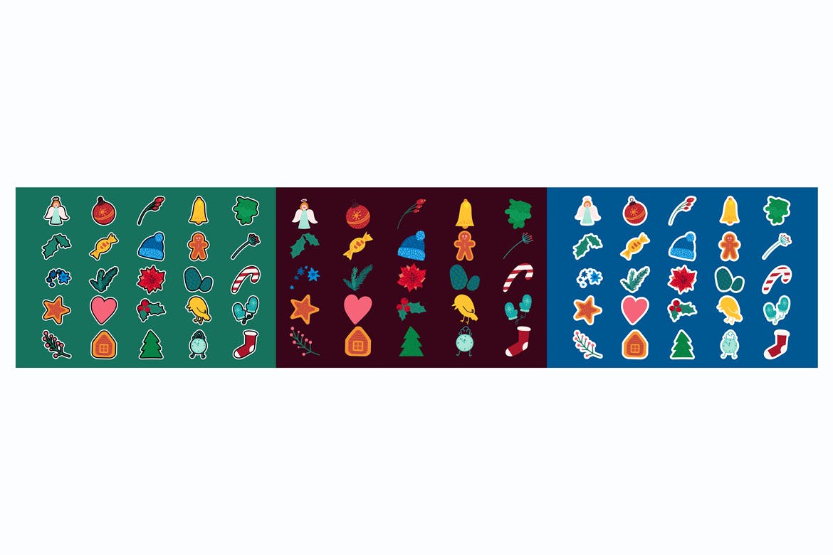 圣诞节&冬季主题贴纸图案矢量设计素材包 Christmas And Winter Stickers Set插图3
