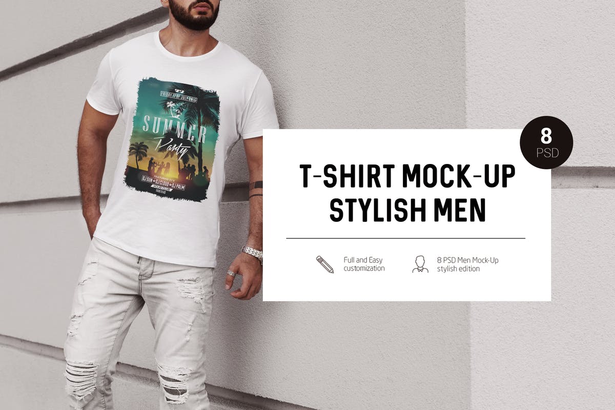 时尚男模T恤服装样机 T-Shirt Mock-Up Stylish Men插图