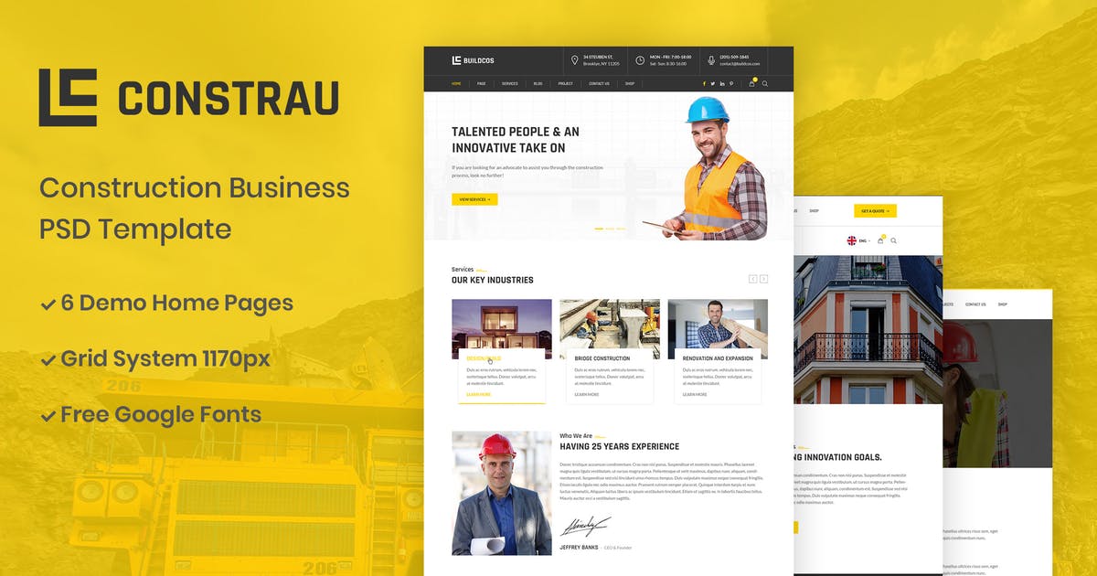 建筑公司官网设计PSD模板 Constrau – Construction Business PSD Template插图