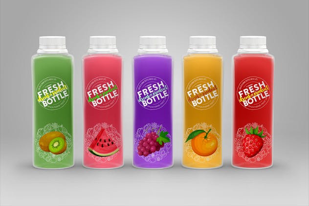 果汁瓶包装外观设计样机模板 Juice Bottle Set Packaging MockUp插图1