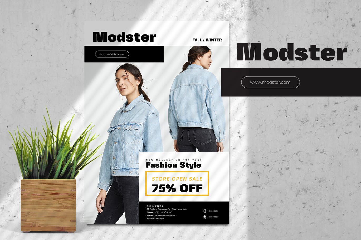 品牌服装店开业活动传单海报设计模板 Modster Open Store Flyer插图