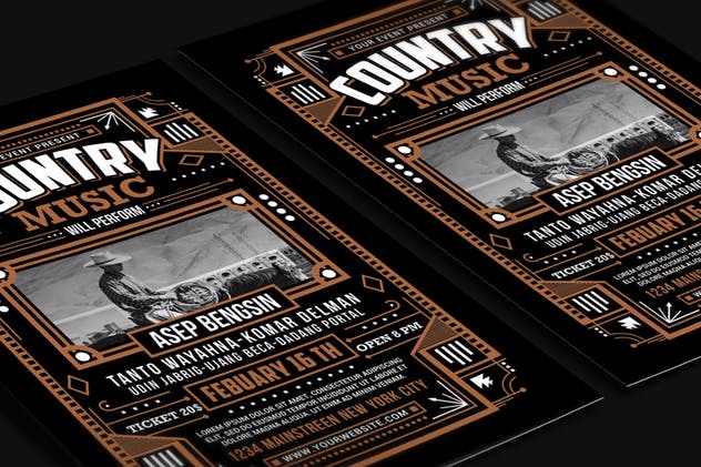 复古设计风格城市音乐节活动海报设计模板 Country Music Flyer插图(2)