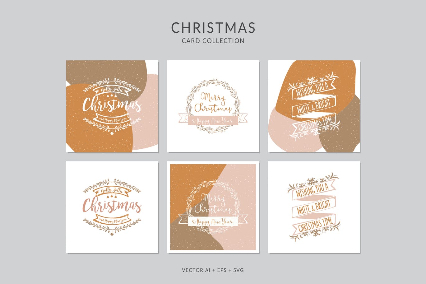 创意三色设计风格诞节贺卡矢量设计模板集v3 Christmas Greeting Card Vector Set插图