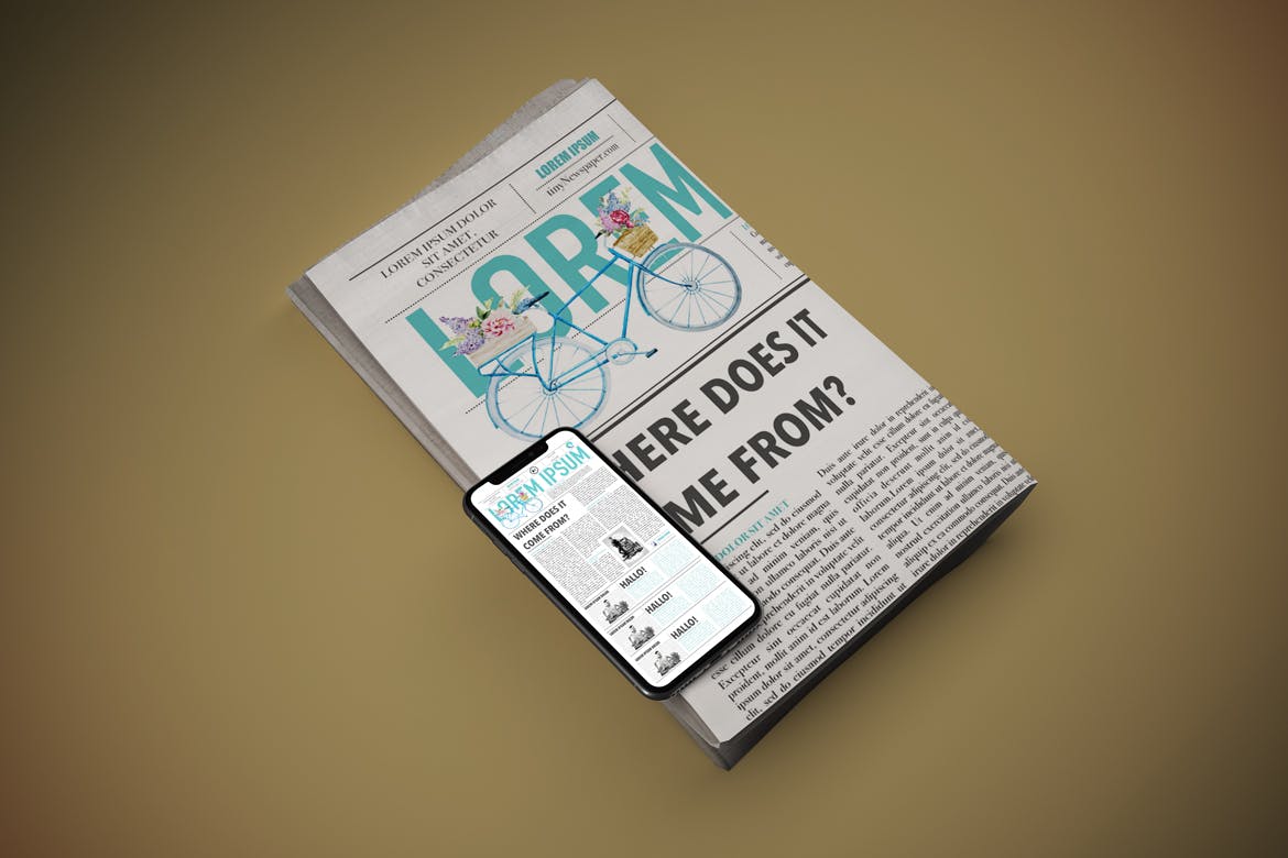 电子版报纸版式设计效果图样机 Newspaper App MockUp插图(1)