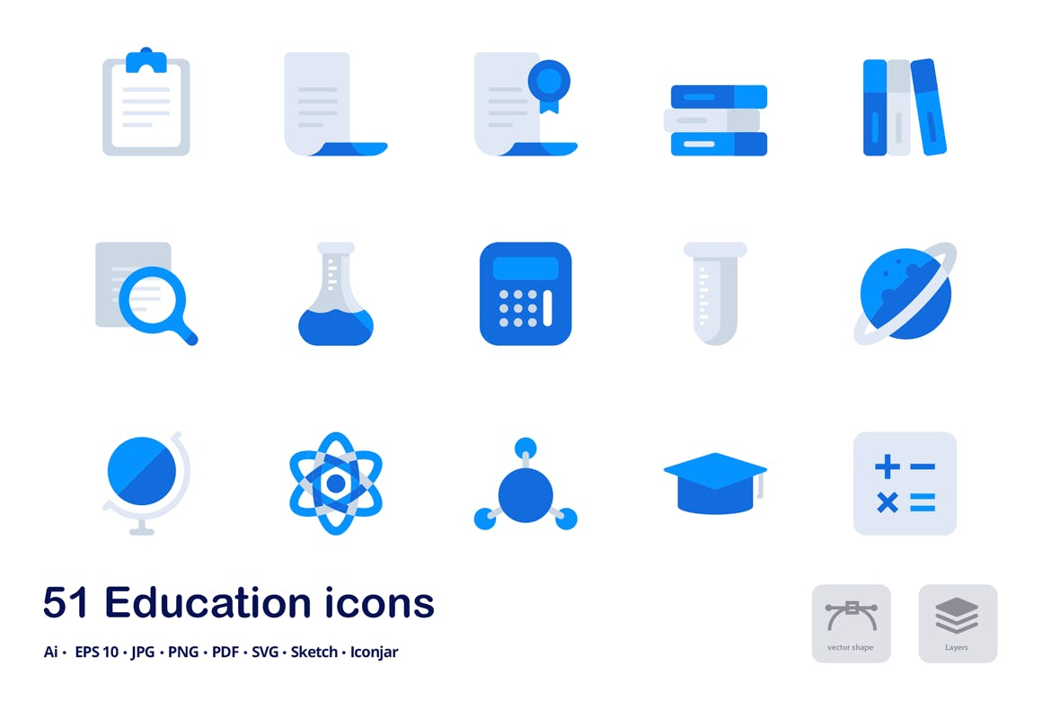 教育主题双色调扁平化矢量图标 Education Accent Duo Tone Flat Icons插图(2)