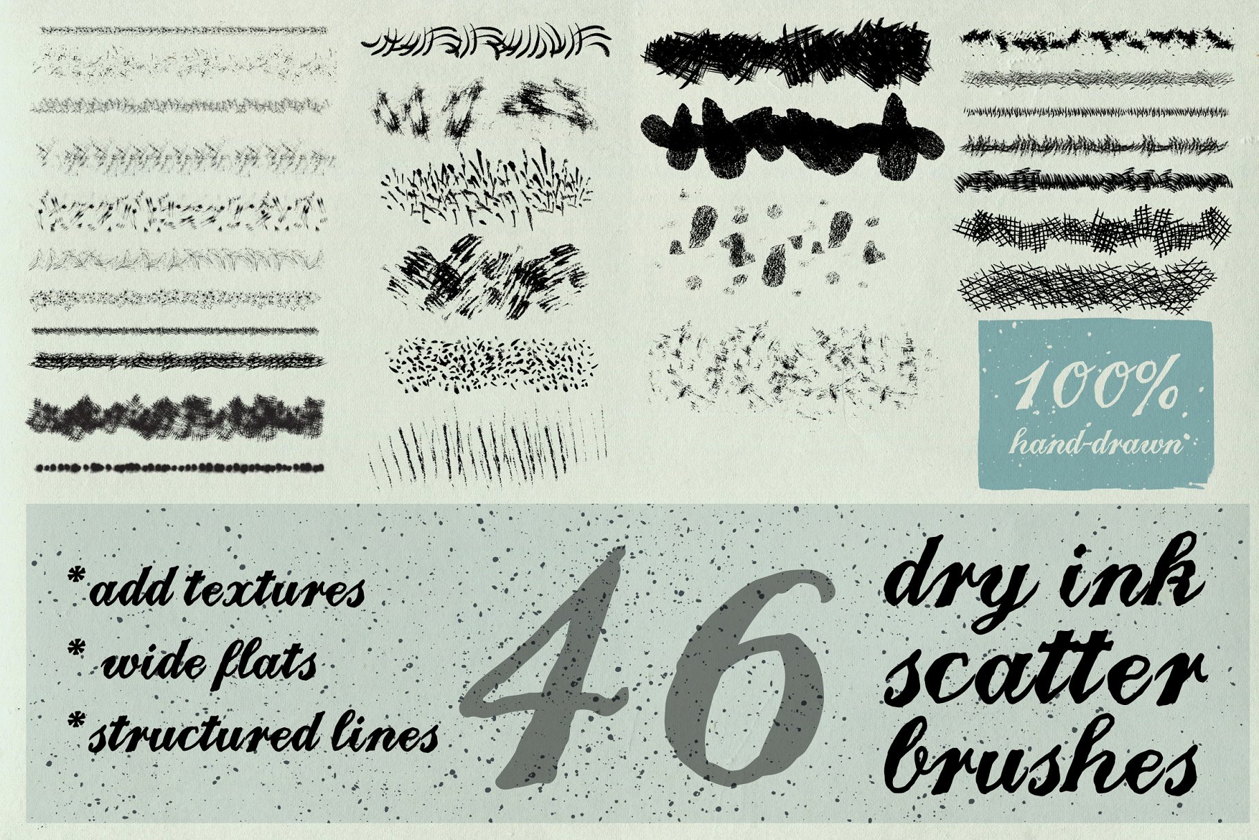 84款干墨水笔画AI笔刷合集 Dry ink brushes VOL.2 scatter&lines插图3