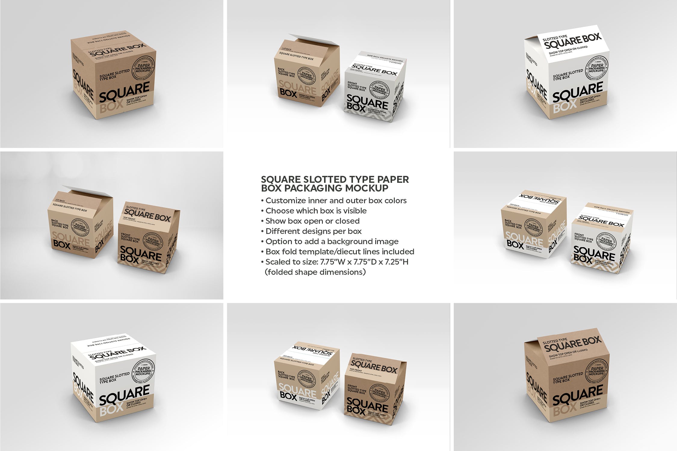 方形开槽纸盒包装设计效果图样机 Square Slotted-Type Paper Box Packaging Mockup插图3