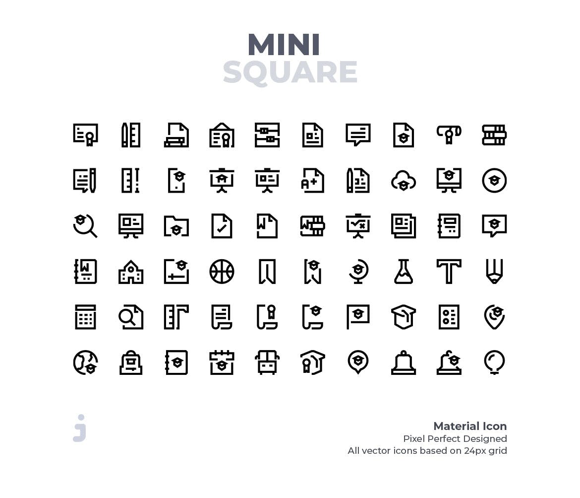 60个教育主题迷你简约风图标素材 Mini square – 60 Education Icons插图(1)