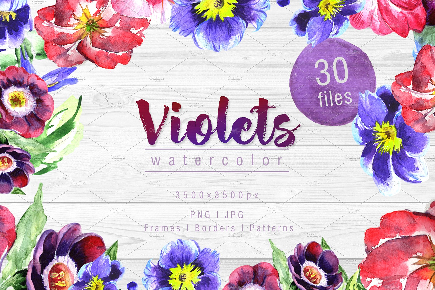 超赞的30款紫罗兰花水彩集打包下载[png,jpg]插图