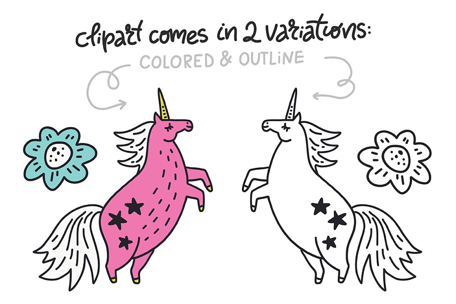魔术独角兽剪贴图与文字素材 Unicorn Magic: clipart & lettering插图5