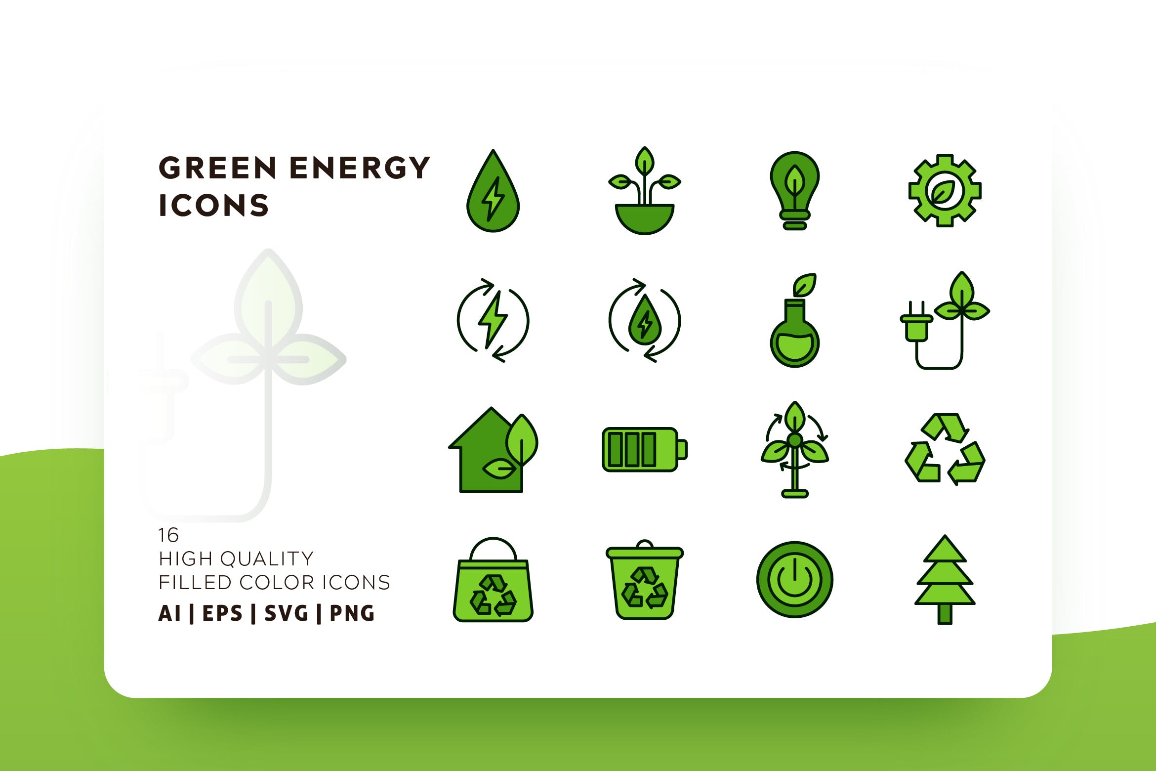 绿色能源主题Outline风格轮廓图标素材 GREEN ENERGY OUTLINE插图