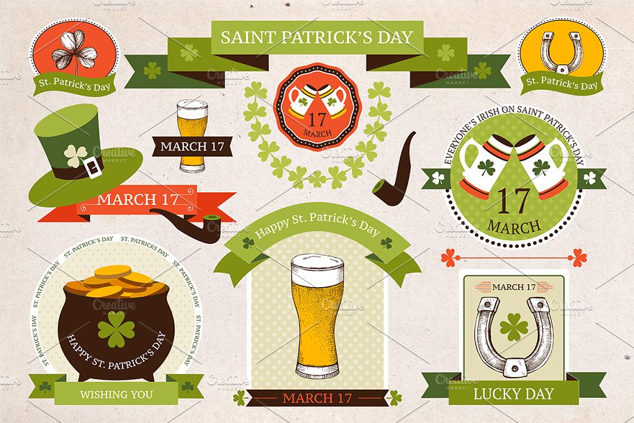 矢量圣帕特里克日图标集 Vector St. Patrick’s Day Icons Set插图(1)