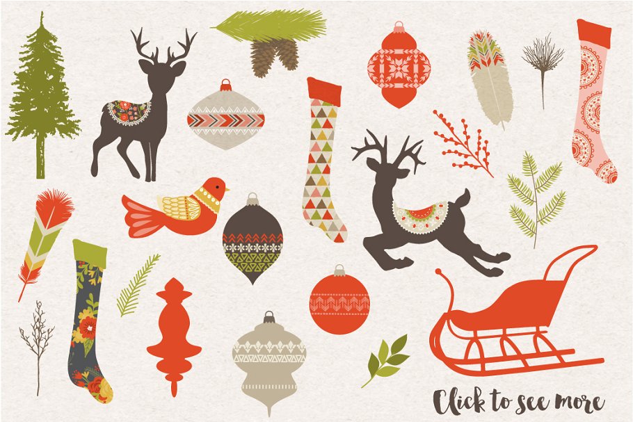 乡村圣诞矢量图形与无缝图案纹理 Rustic Christmas Graphics & Patterns插图(1)