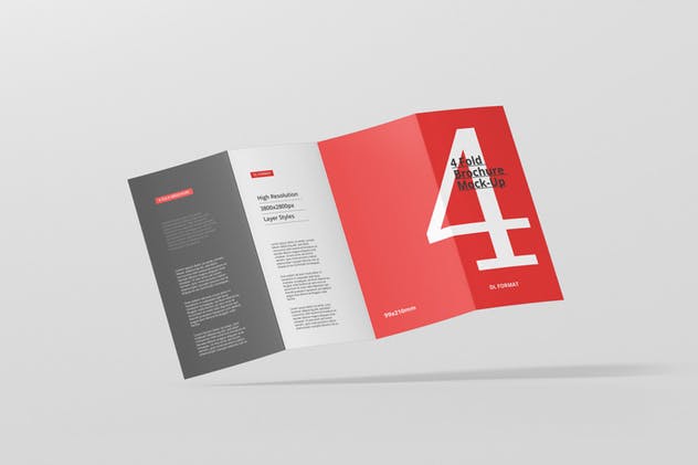 四折页DL菜单小册子样机模板 4-Fold Brochure Mockup – DL 99x210mm插图(4)
