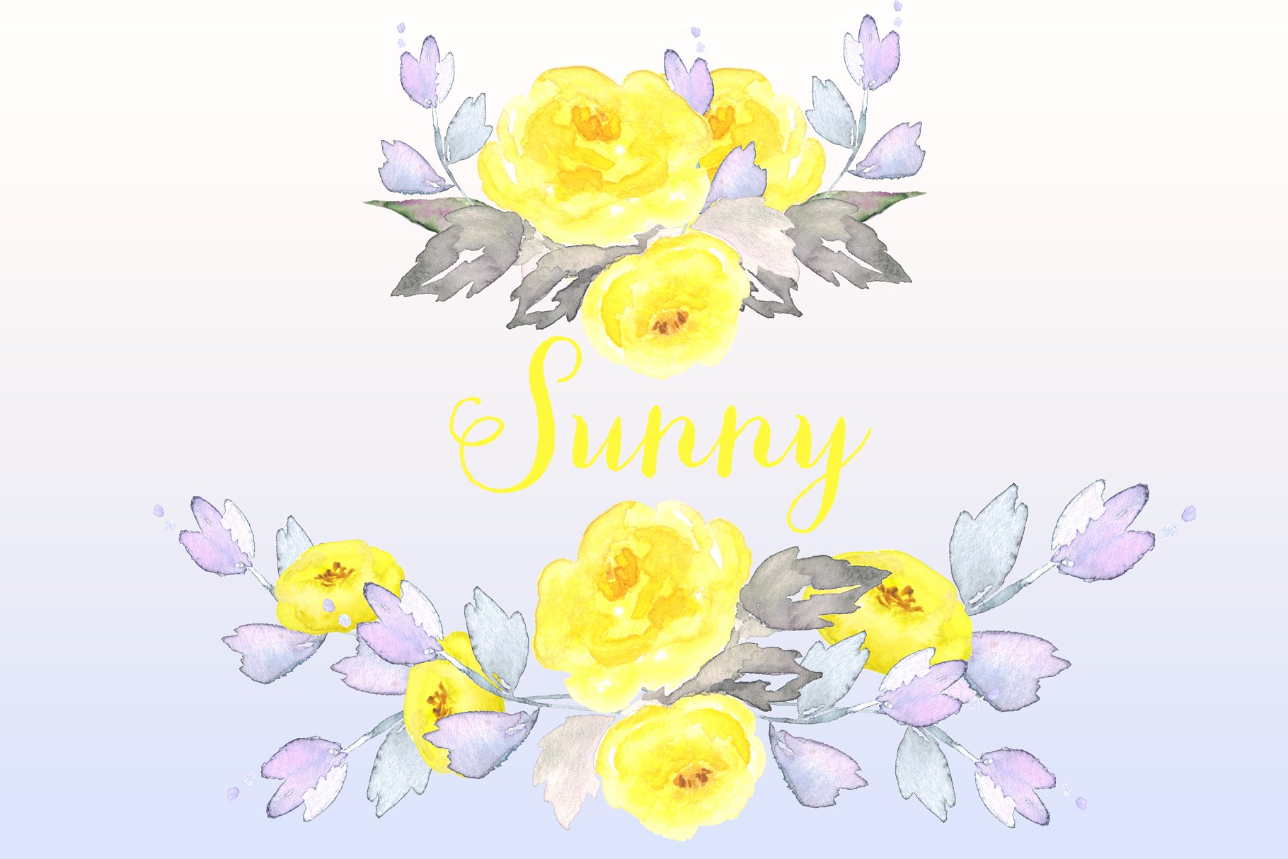 手绘黄色花卉水彩插画 Sunny Watercolor Clipart插图(1)