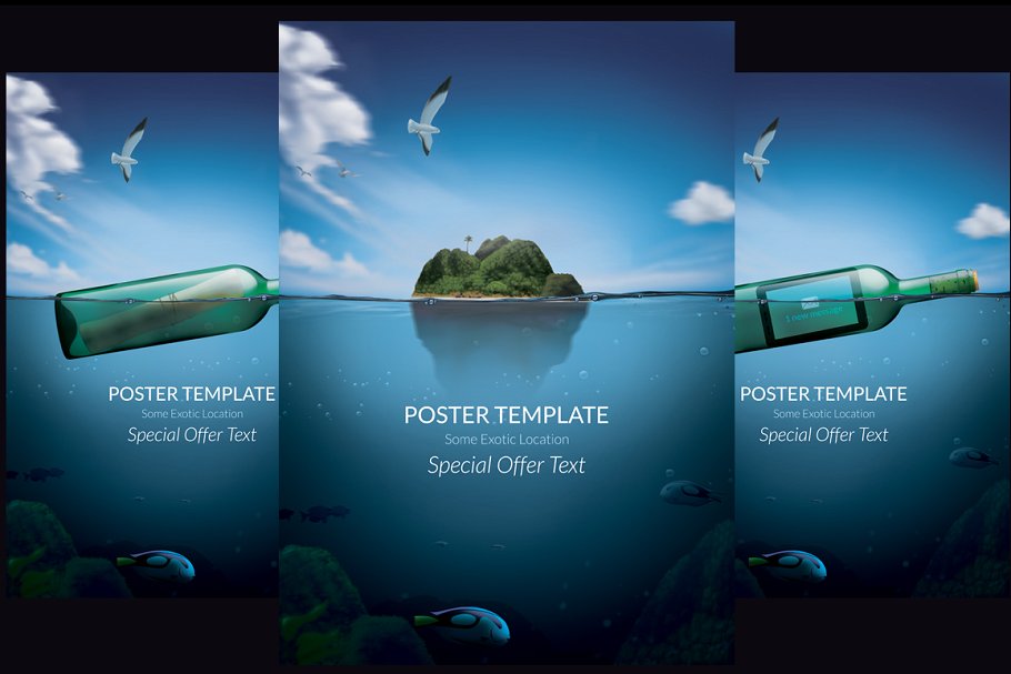 自由主义海洋岛屿元素海报模板 Message in a Bottle Poster Template插图(1)