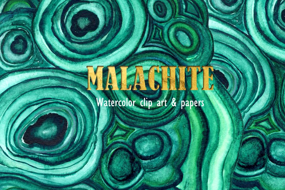 孔雀石水彩纹理集 Malachite textures watercolor插图