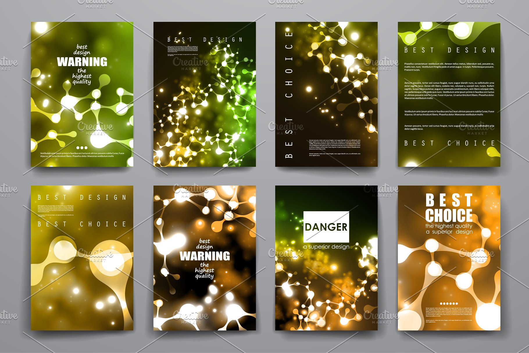 荧光DNA链条抽象图形画册模板 Set of Beautiful Brochures插图