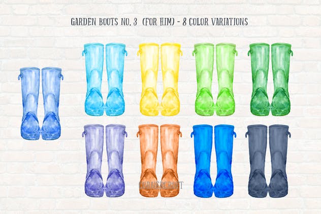 花园高筒靴系列水彩插图 Watercolor Garden Boots Collection插图(3)