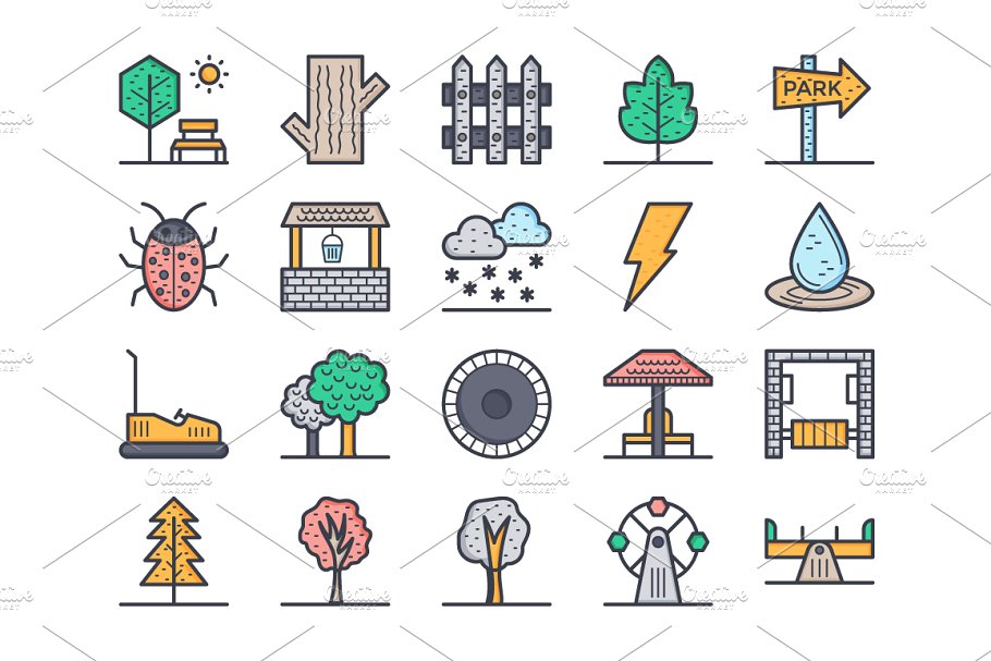 125多个大自然资源图标集  125+ Flat Nature Icons Set插图(2)