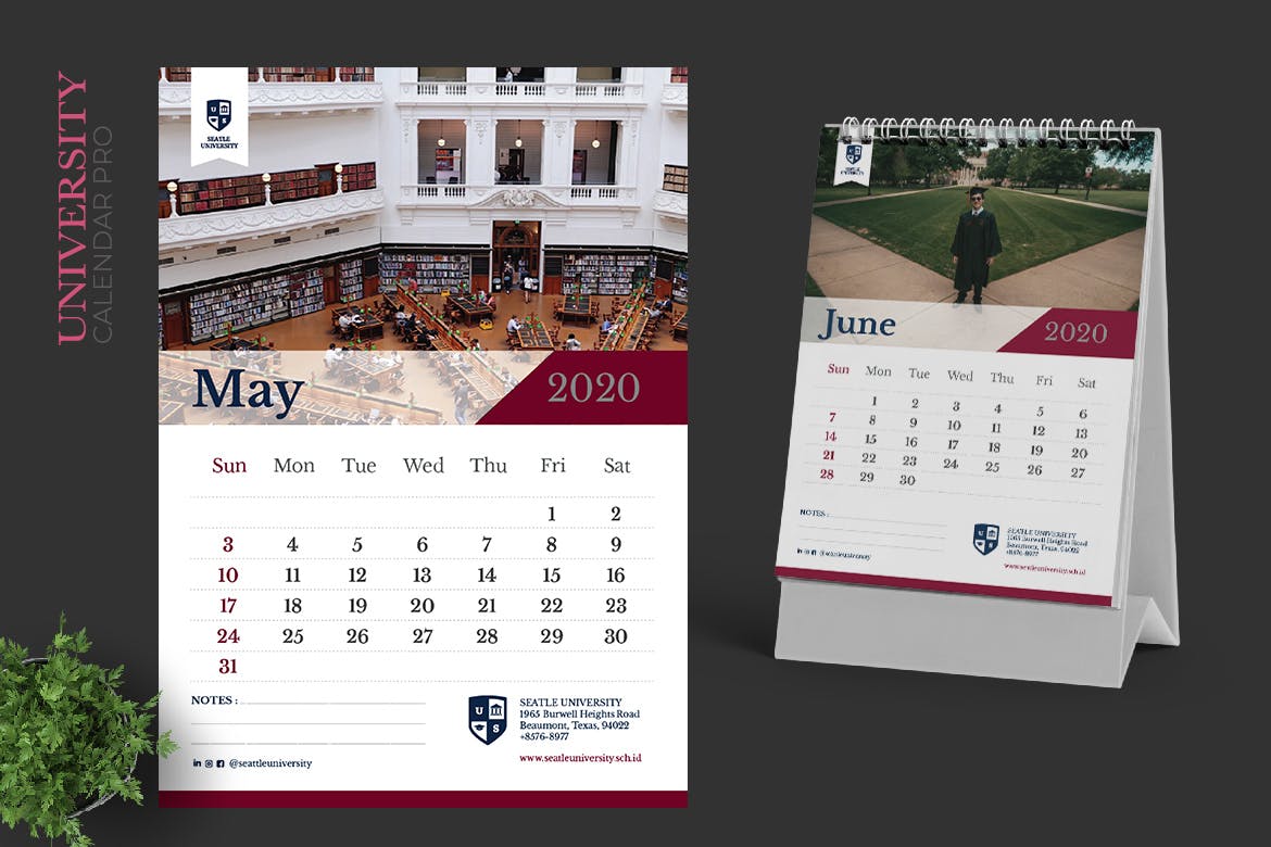 多行业通用可定制2020年活页台历表设计模板 2020 University Calendar Pro插图3
