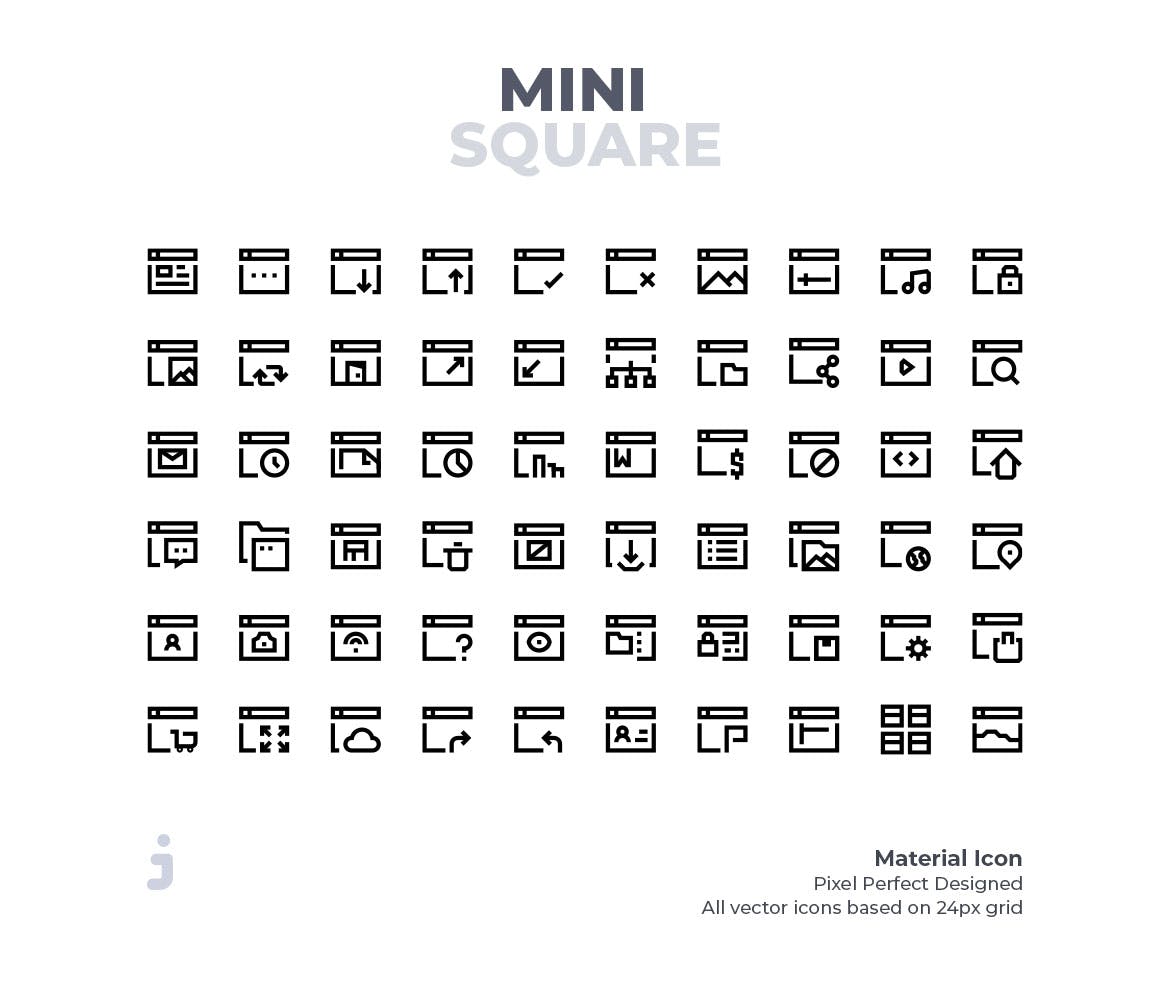 60枚软件应用简约线条风格矢量图标素材 Mini square – 60 Applications Icons插图(1)