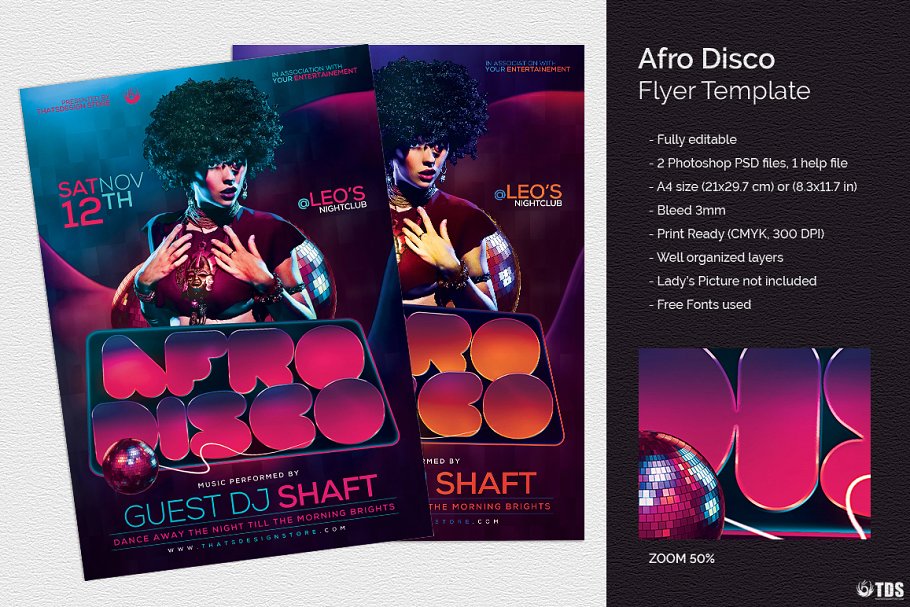 迪斯科音乐舞会派对传单模板 Afro Disco Flyer PSD插图