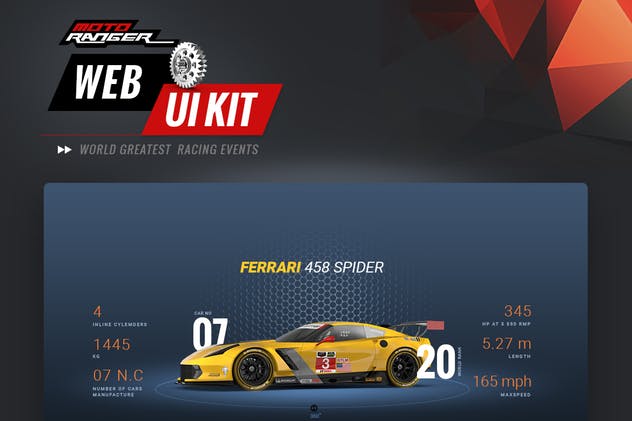 汽车竞技&汽车主题网站UI套件 Moto Rangers web UI kit插图(1)