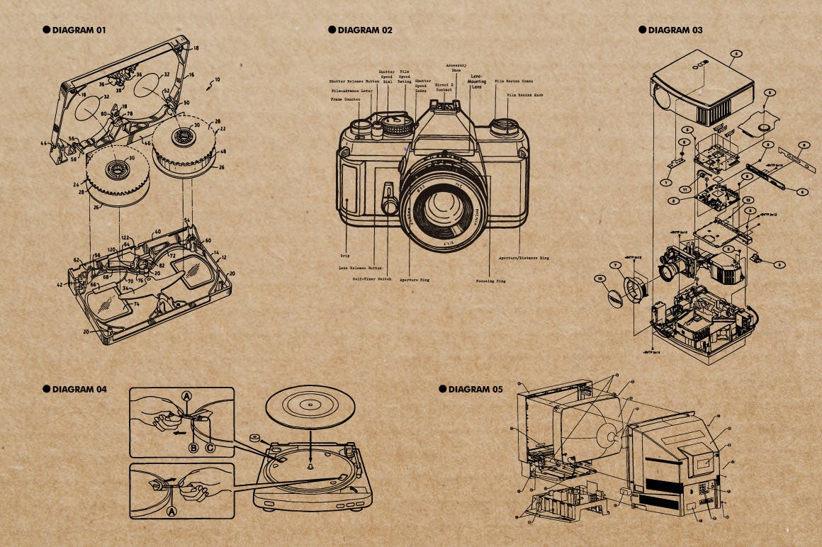 复古视听电器可视化结构矢量图形素材 Retro Diagrams – Audio Visual Edition插图(1)