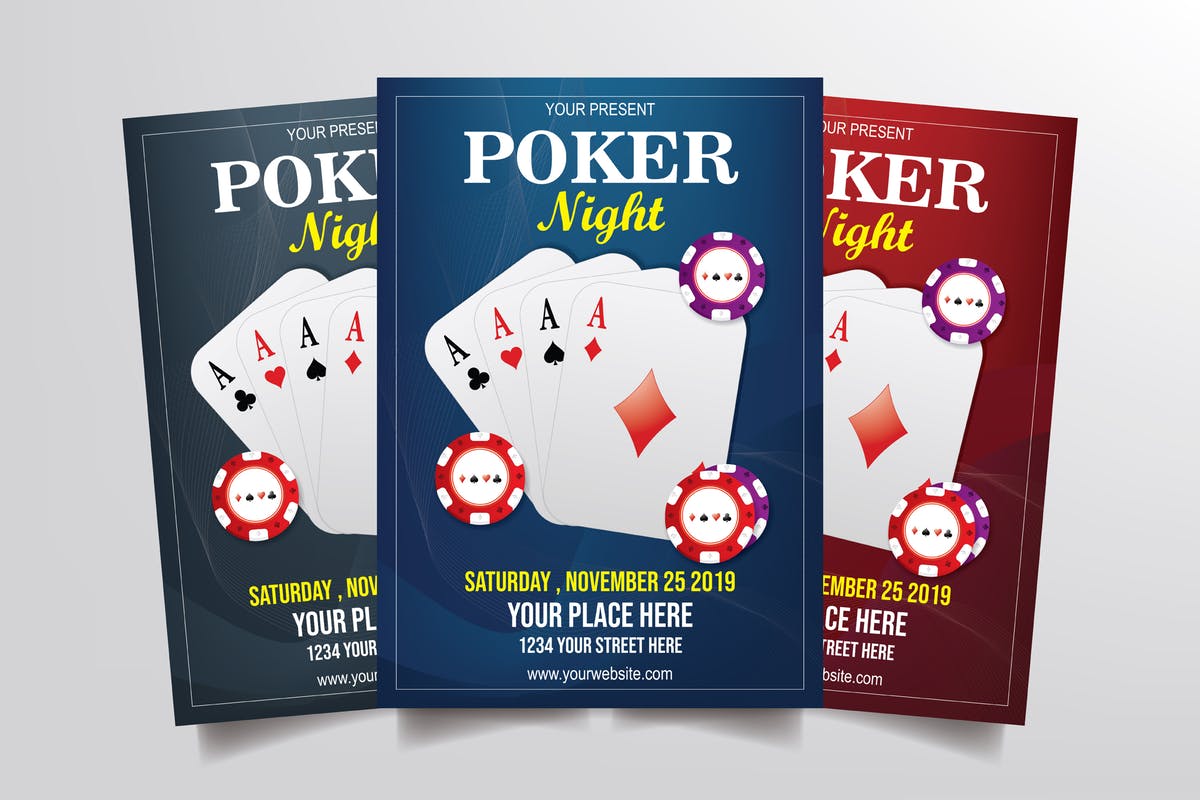 扑克之夜赌场游戏传单模板 Poker Night Flyer Template插图