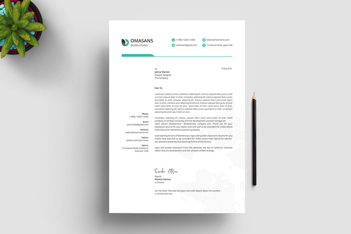 现代设计风格公开信/推荐信企业信纸设计模板03 Letterhead Template 03插图(2)