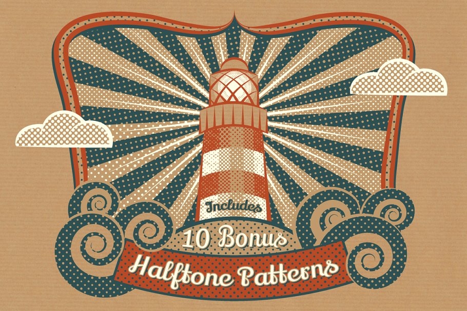 半色调AI笔刷&半色调图案纹理 Halftone Brushes + Bonus Patterns插图(2)