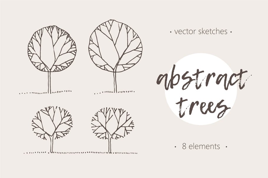 素描抽象树矢量图形 Illustrations of abstract trees插图