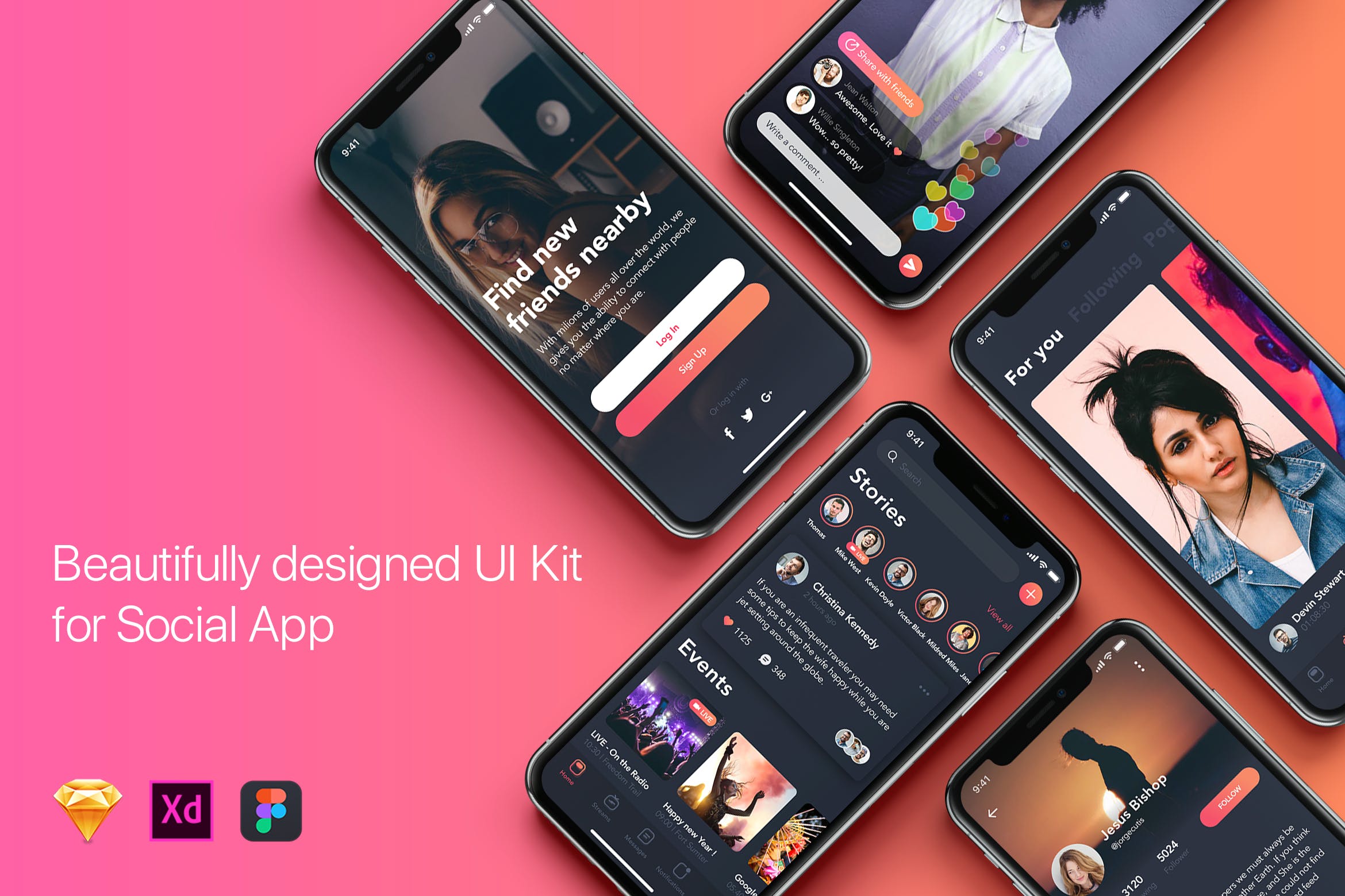 音乐社交APP应用UI设计套件 LIVE Stream mobile app UI Kit插图