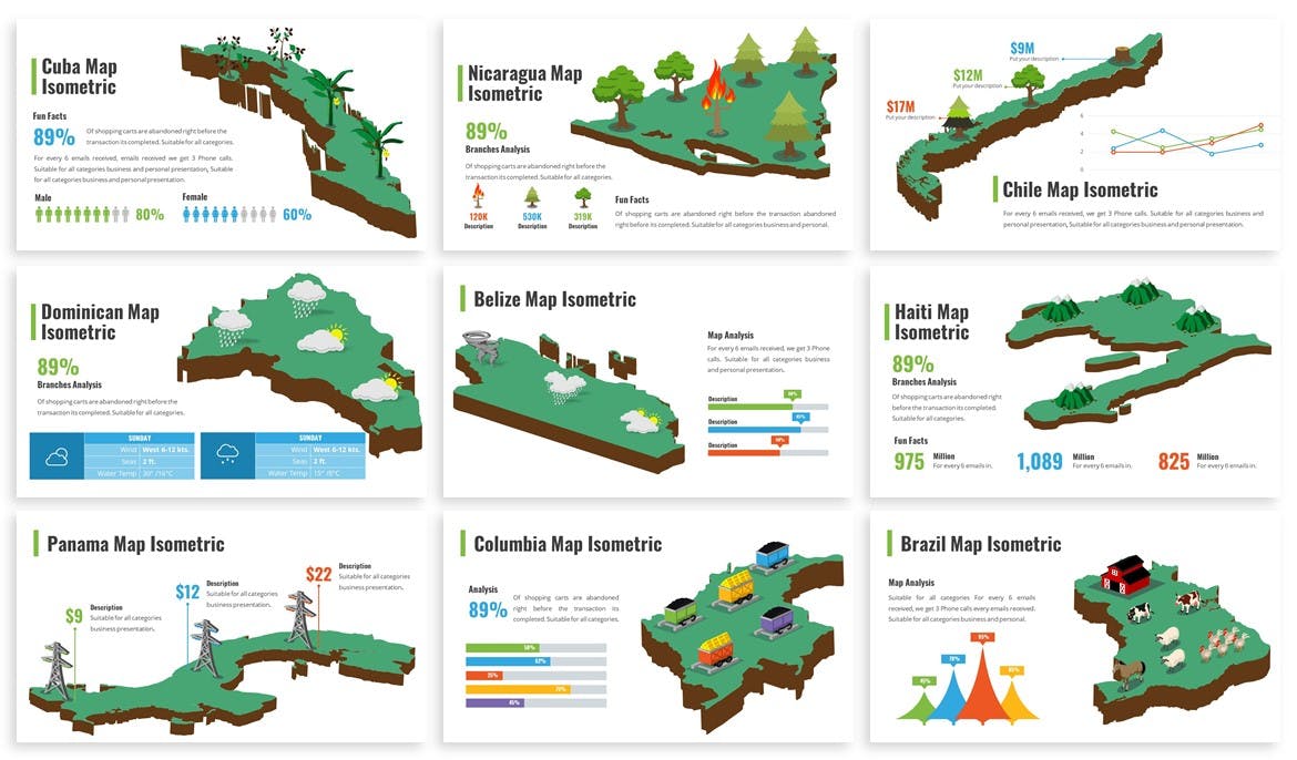 非洲国家/地区地图PPT幻灯片设计素材 America Maps Isometric & Legends For Powerpoint插图(2)