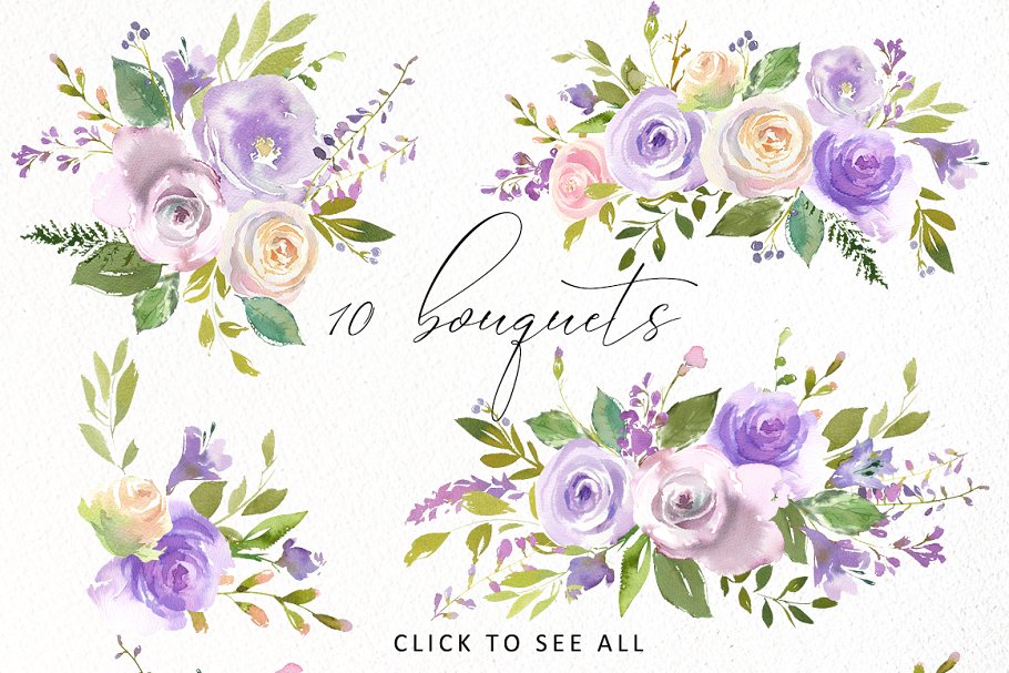 水彩花卉设计素材合集（剪贴画、纹理、纸张等） Bouquets de Mariee Watercolor Set插图(1)