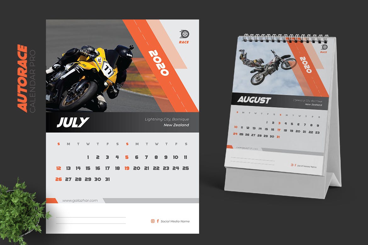汽车竞赛主题2020年活页台历设计模板 2020 Auto Race Calendar Pro插图4