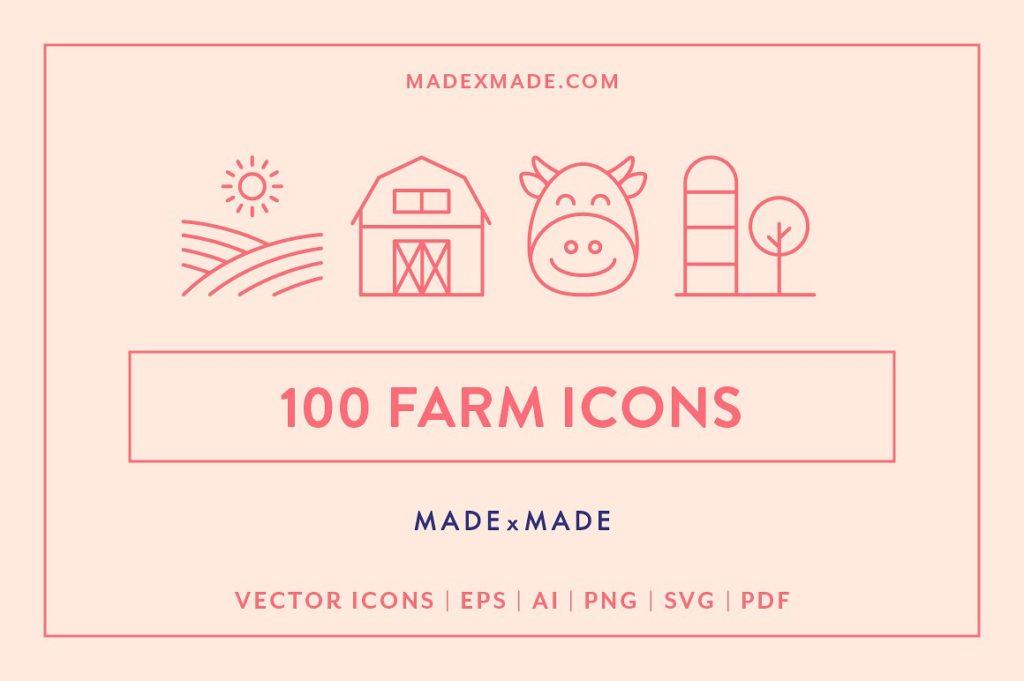 100枚有趣的农场主题线描图标打包下载[AI，PDF，SVG，EPS，PNG]插图