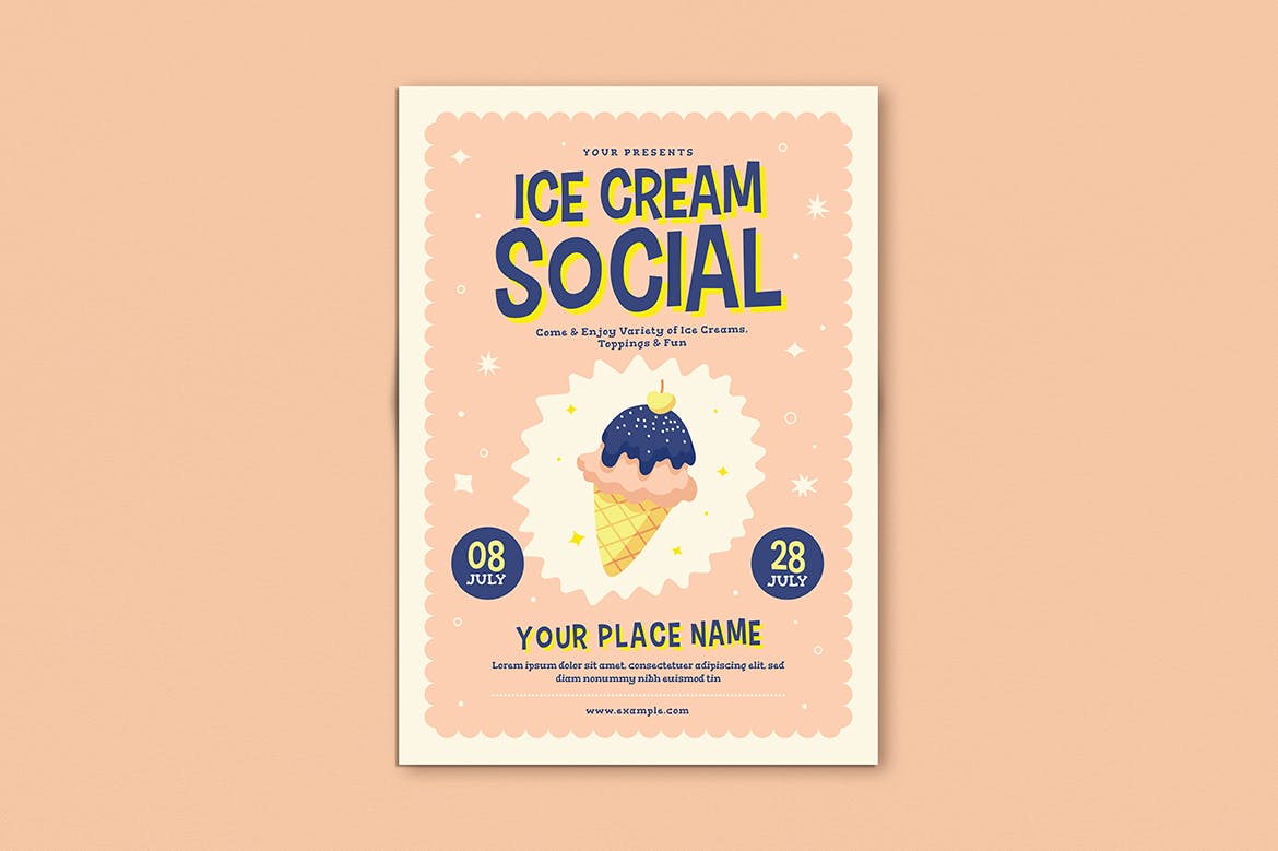 冰淇淋品鉴活动宣传海报传单设计模板 Ice Cream Social Flyer插图(1)