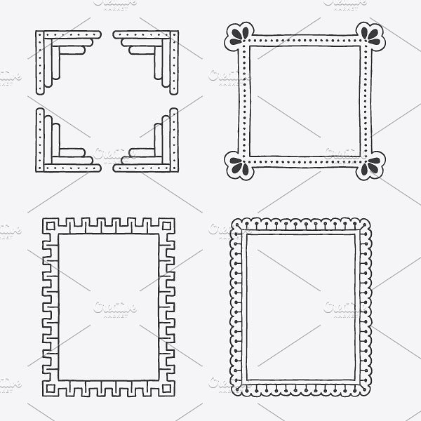 手绘装饰框矢量图形 Hand Made Vector Frames Pack 1插图(1)