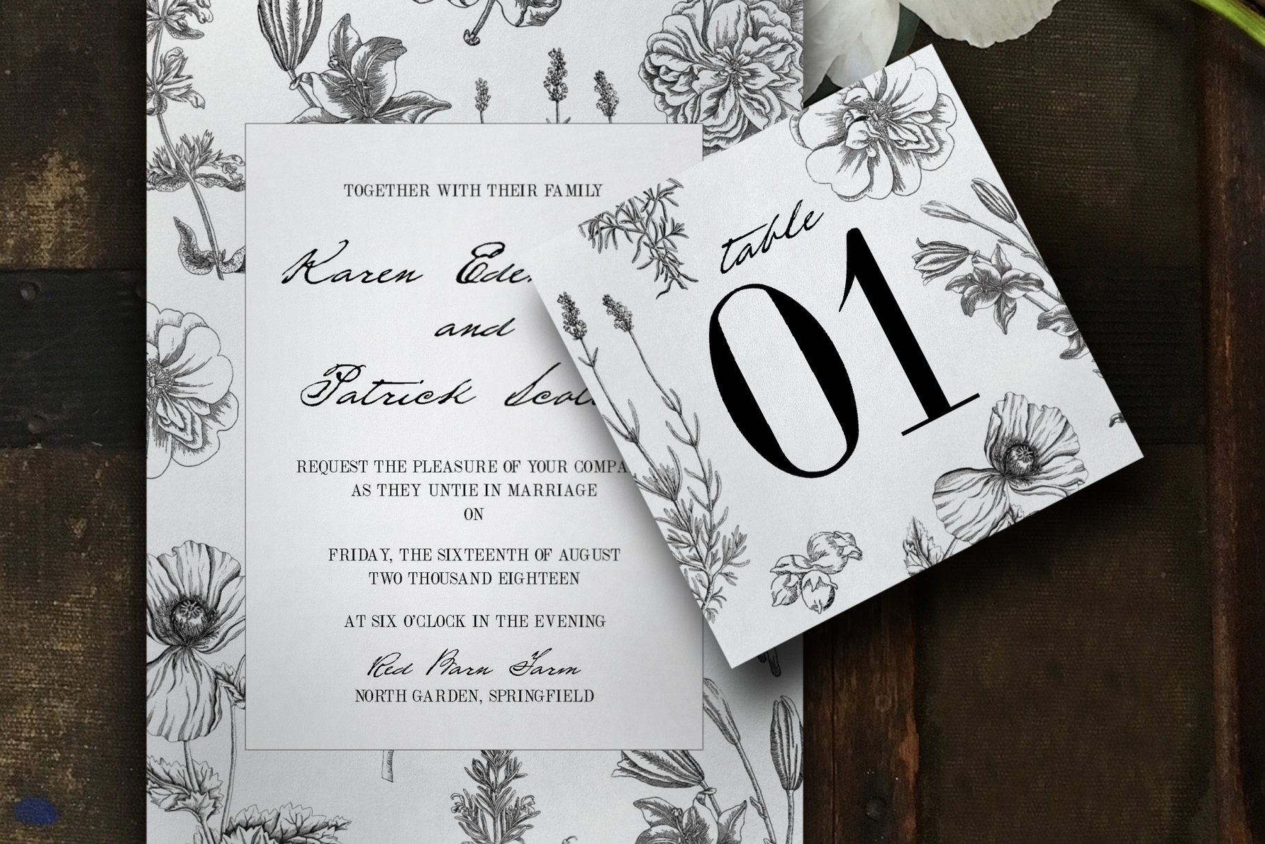 植物装饰婚礼邀请函邀请卡模板 Botanical Wedding Invitation Suite插图