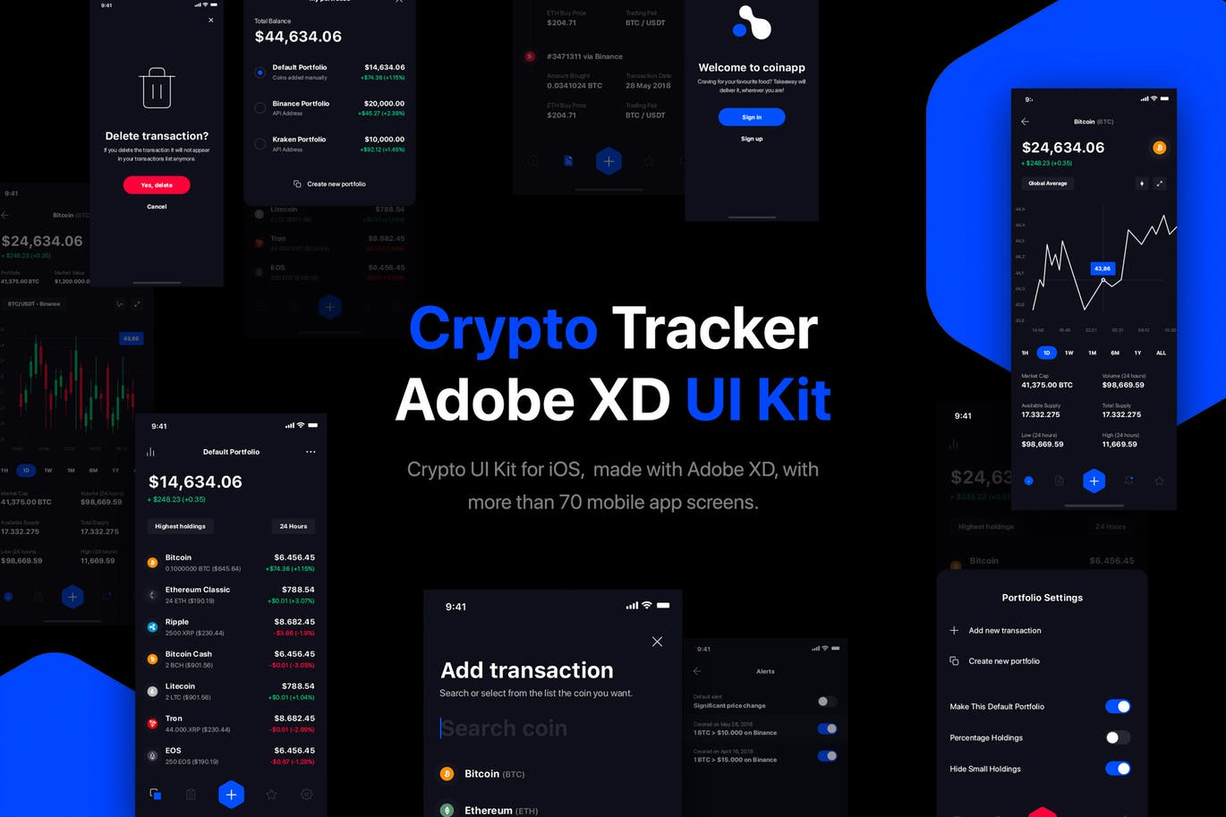 比特币等加密货币APP应用设计UI套件 Crypto Portfolio Tracker UI Kit for iOS插图