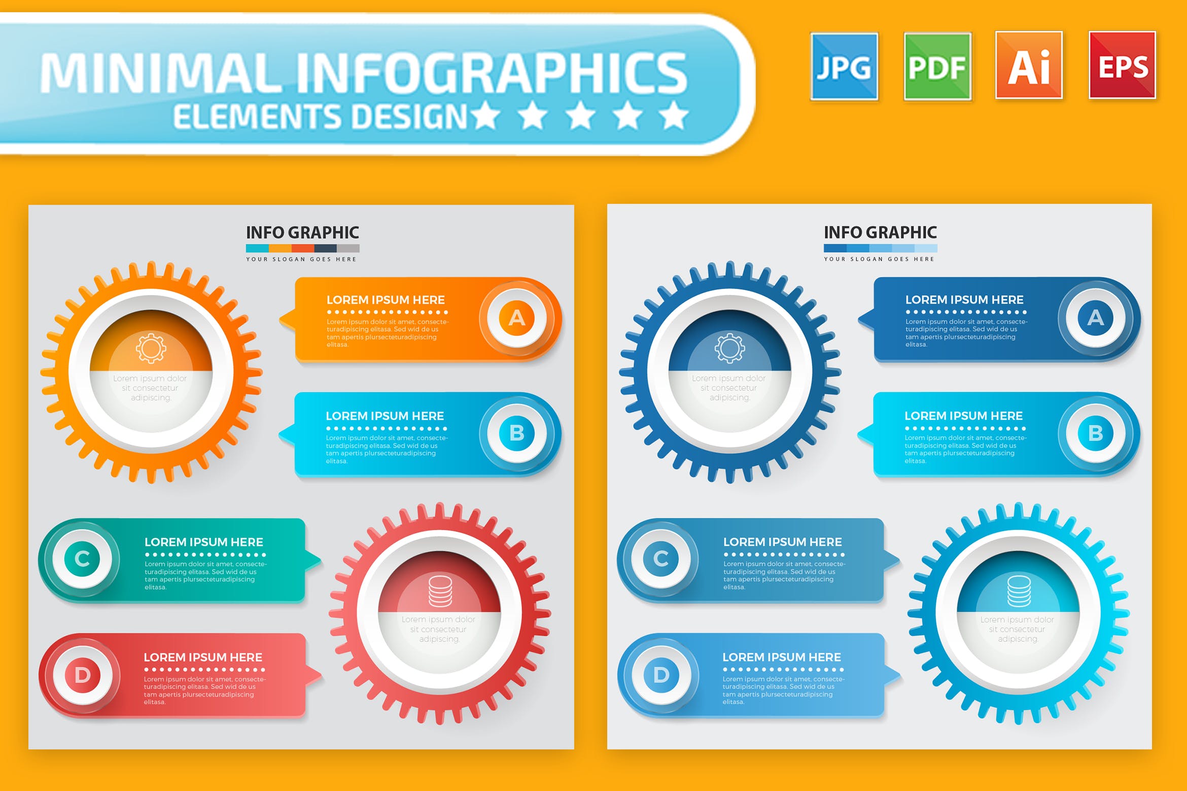 齿轮设计风格信息图表设计矢量图形素材 Cog Infographic Elements Design插图