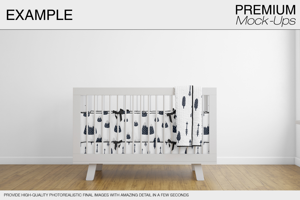 高品质的婴儿床 & 90个相框展示样机下载 Nursery Crib Wall & 90 Frames [psd]插图
