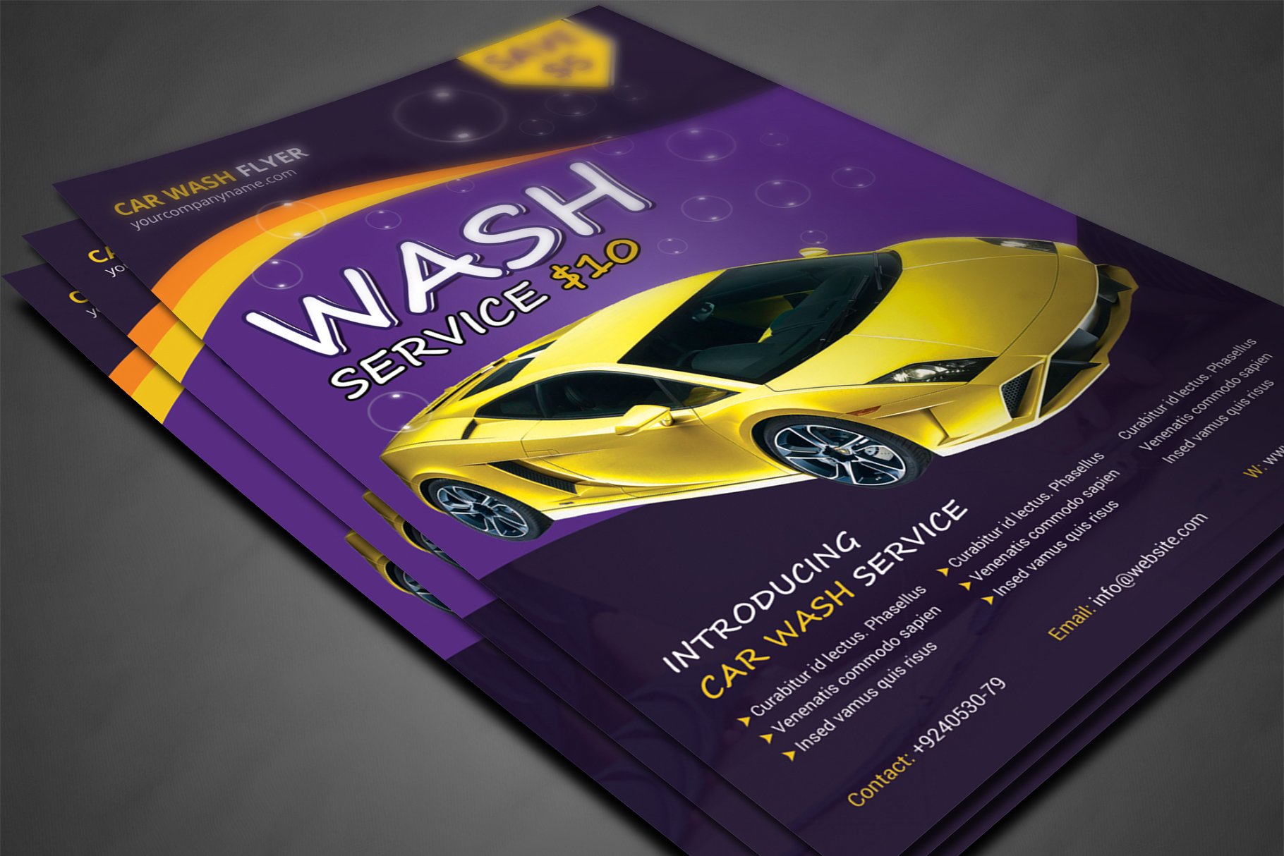 汽车清洗服务洗车服务宣传海报模板 Car Wash Flyer Templates插图(2)