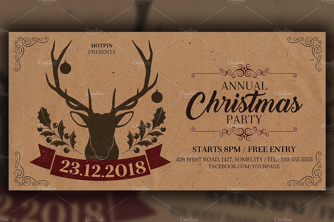 圣诞派对邀请函传单模板 Christmas Invitation Flyer插图(1)