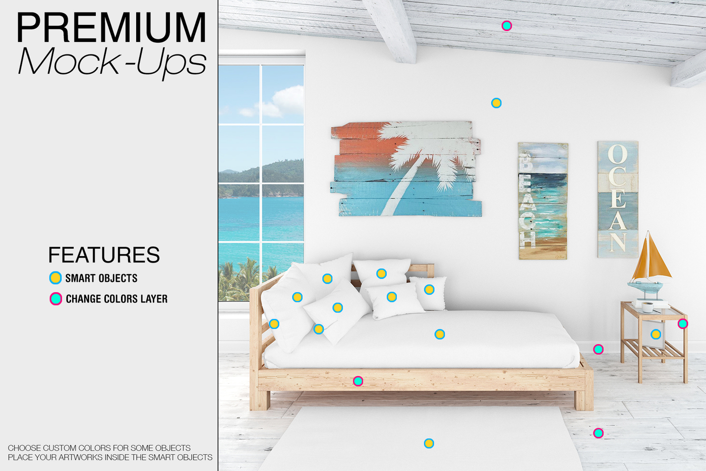 海景房枕头和框架展示样机下载 Pillows & Frames Set – Coastal Style [psd]插图(12)